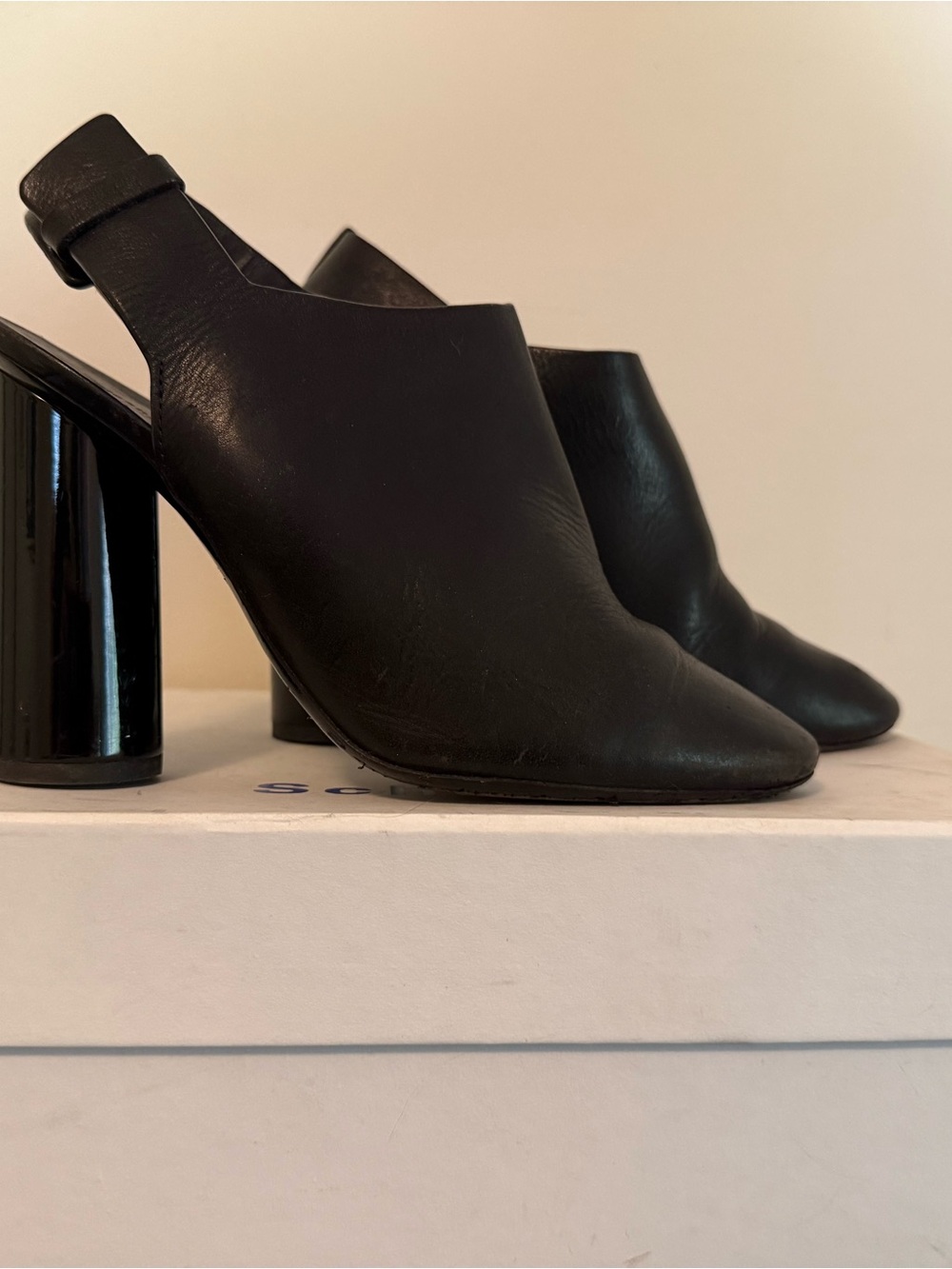 Proenza Schouler Black Leather Slingback Block Heel Pumps 37